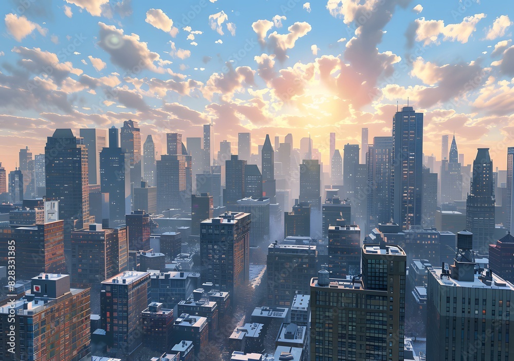 Obraz premium A cityscape with a blue sky and clouds