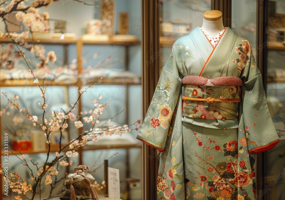 Beautiful Japanese Woman Displaying a Traditional Kimono Beautiful Japanese Woman Displaying a Traditional Kimono