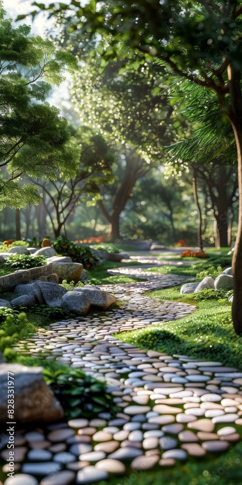 Fototapeta premium Sunlit Garden Path in Nature's Haven