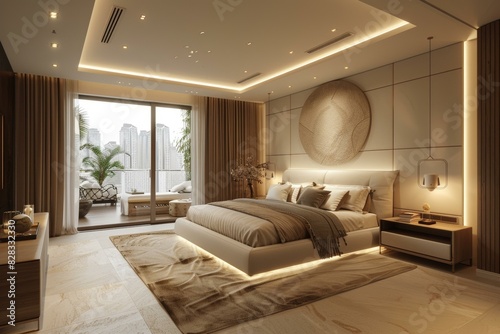 Cozy Modern Bedroom Decorated in Warm Lighting