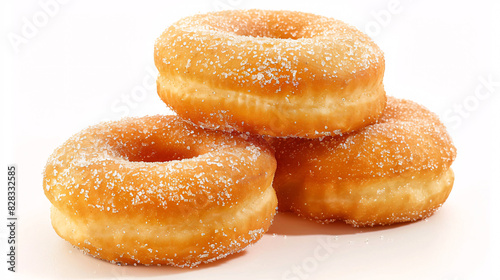 Stack of sugar donuts. Three fresh sugar donuts stacked together on white background. © Lull