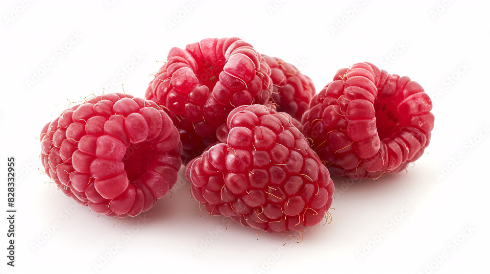 Fresh raspberries isolated on white. Five fresh ripe raspberries isolated on a clean white background, perfect for food and drink imagery. Fresh raspberries isolated on white. Five fresh ripe raspberries isolated on a clean white background, perfect for food and drink imagery.