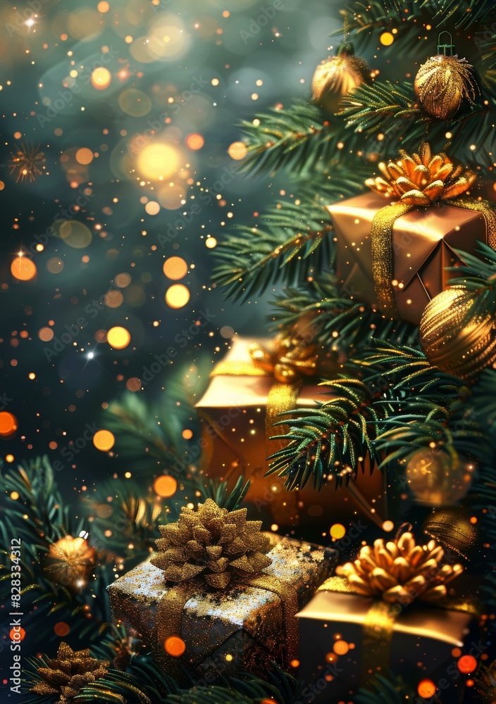 Christmas tree with presents and ornaments Christmas tree with presents and ornaments