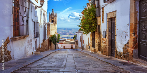 Cobblestone street with buildings cozy streets of the old town  photo