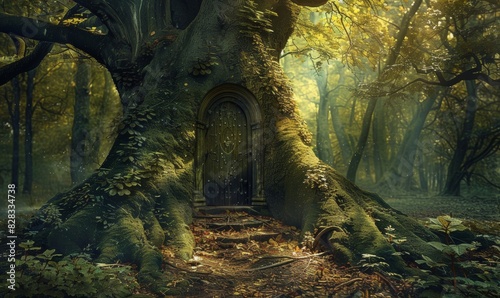 An ancient tree which has many doors, each of which may lead to a different realm or dimension.
