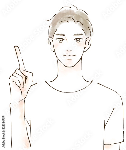 指を指して説明している男性のイラスト　ポイント　オススメ