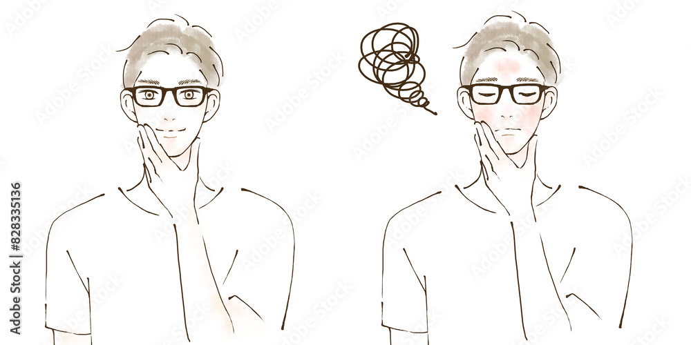 肌荒れ改善 before after男性のイラストセット アレルギー メガネ