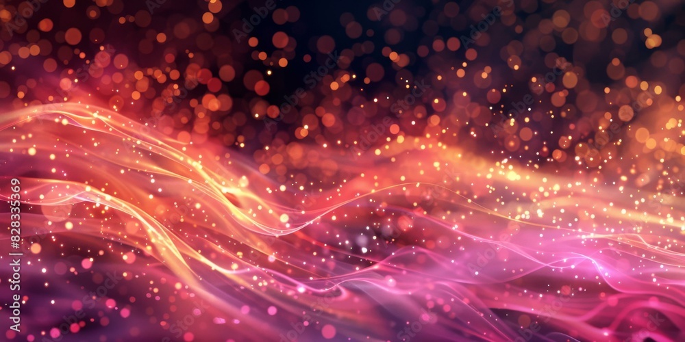 Fototapeta premium Abstract Red and Pink Waves with Glowing Particles