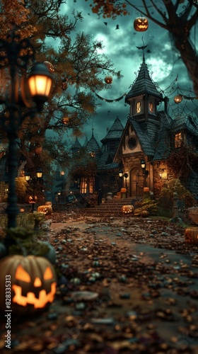 Halloween Pumpkin Town Bathed by Moonlight