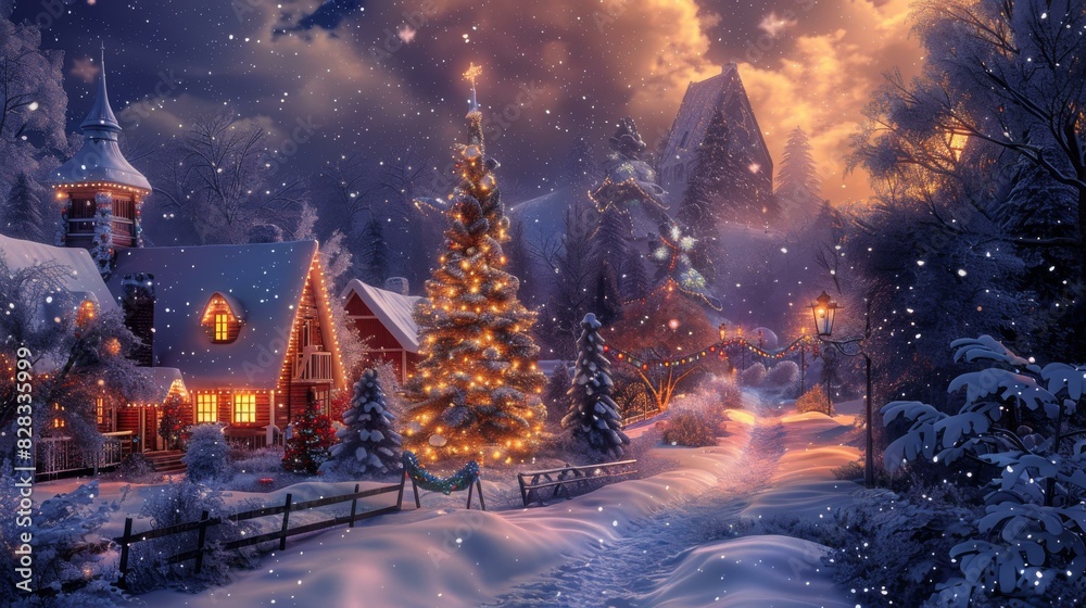 Fototapeta premium Christmas Eve in a Snowy Town