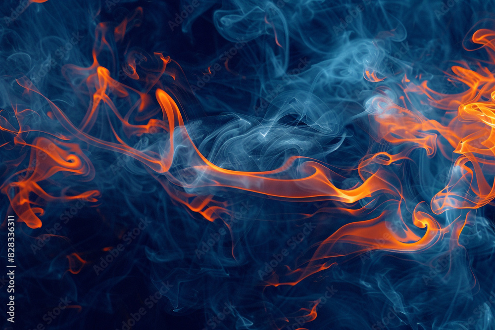 Rich navy smoke and neon orange create a deep, engaging ambiance for performances.