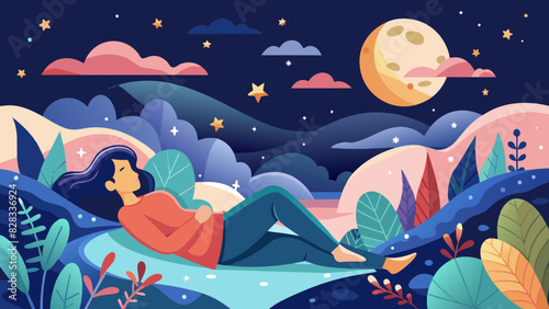 A whimsical vector of a person napping peacefully under a starry night sky.
