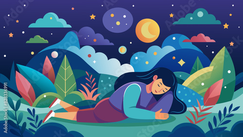 A whimsical vector of a person napping peacefully under a starry night sky.
