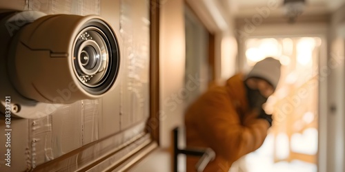 Intruder caught on camera breaking into a house. Concept Burglary, Home Security, Surveillance Footage, Crime Investigation, Break-in Incident