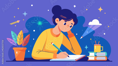 A whimsical vector of a person practicing gratitude, writing down things they are thankful for.