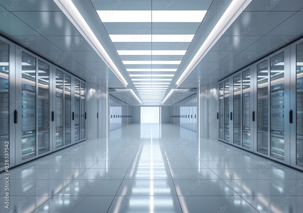 Futuristic server room with bright lights