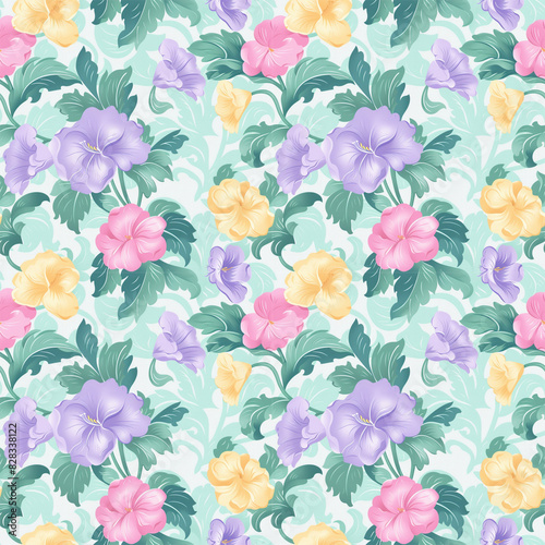 Wallpaper Mural Floral variety color, form natural, seamless fabric pattern. Torontodigital.ca