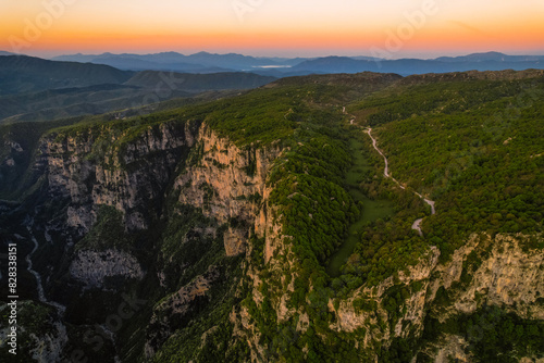  Vikos Gorge from the Oxya Viewpoint in the national park in Vikos-Aoos in zagori, northern Greece. Nature landscape