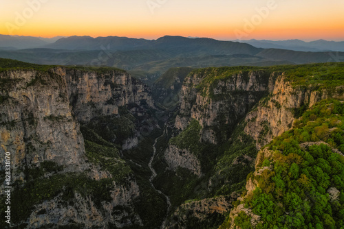  Vikos Gorge from the Oxya Viewpoint in the national park in Vikos-Aoos in zagori, northern Greece. Nature landscape