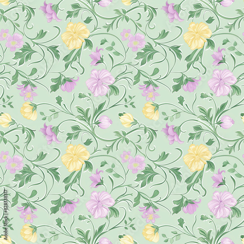 Wallpaper Mural Floral variety color, form natural, seamless fabric pattern. Torontodigital.ca