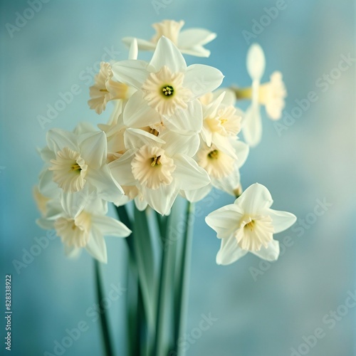 Bouquet of Yellow and White Daffodils in a Blue Vase