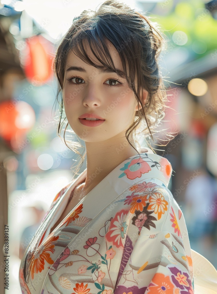 Portrait of a beautiful young woman in a kimono