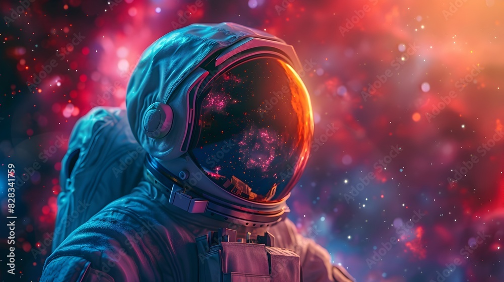 Astronaut Floating in Glowing Cosmic Atmosphere with Luminescent Planets and Nebulae Astronaut Floating in Glowing Cosmic Atmosphere with Luminescent Planets and Nebulae