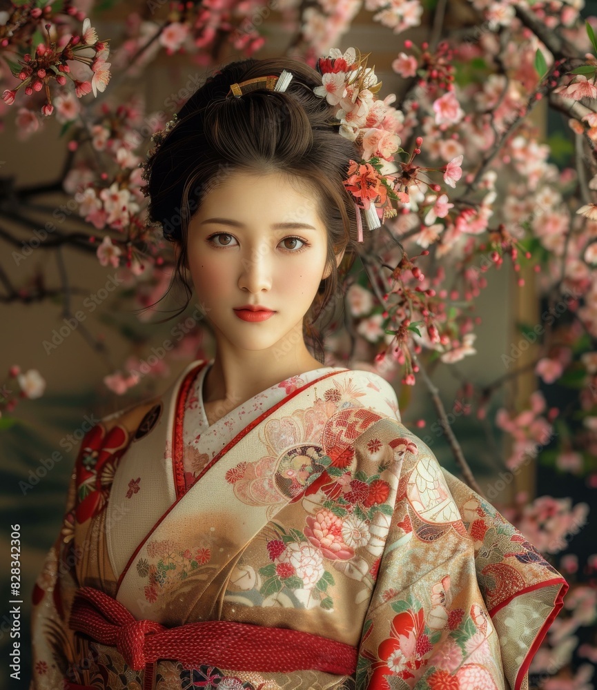 Portrait of a beautiful Japanese woman in traditional kimono Portrait of a beautiful Japanese woman in traditional kimono