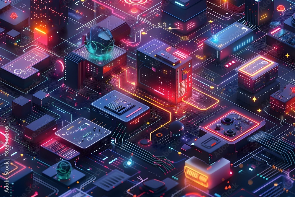 Captivating Futuristic Landscape with Intricate Digital Circuitry and Glowing Neon Lights Captivating Futuristic Landscape with Intricate Digital Circuitry and Glowing Neon Lights
