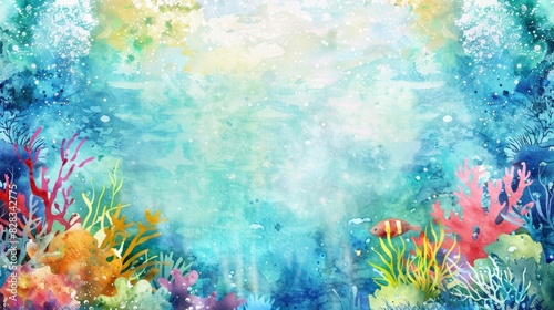 Serene Underwater Watercolor Background: Preserving the World's Marine Resources. 4K HD Wallpaper. AI-Generated Background.sea watercolor background