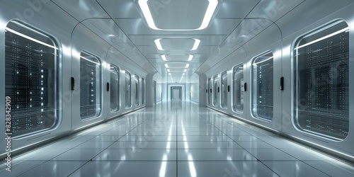 Fototapeta Naklejka Na Ścianę i Meble -  Futuristic spaceship interior with glass windows and bright lights