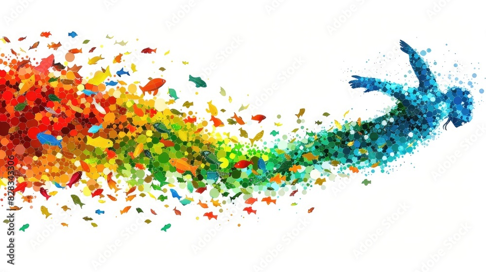 Fototapeta premium A colorful, abstract painting of a person in a blue and red swirl