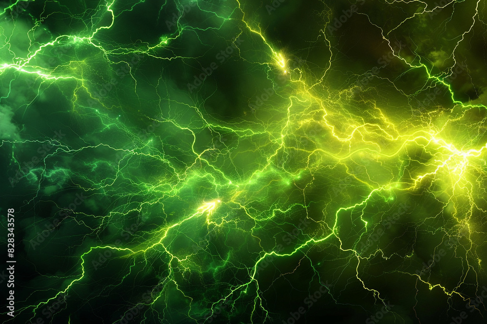 Naklejka premium Festival stage visuals in neon green with yellow lightning patterns.