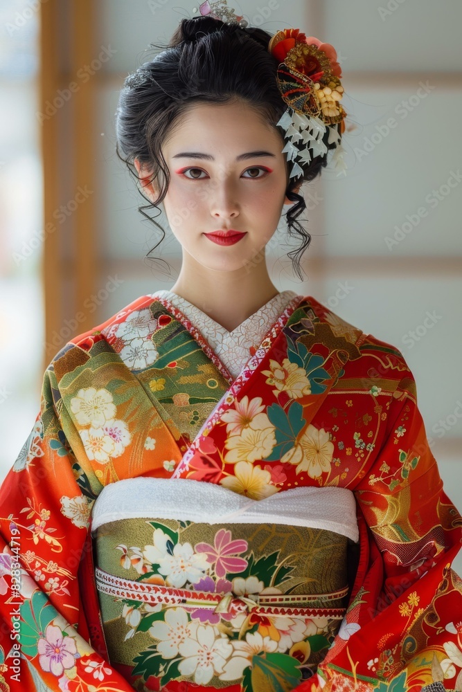 Portrait of a beautiful Japanese woman in traditional kimono Portrait of a beautiful Japanese woman in traditional kimono