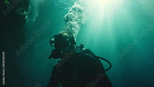 Wallpaper Mural A diver explores the underwater world, surrounded by sunbeams that pierce through the surface Torontodigital.ca
