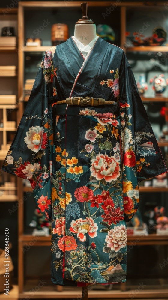 Traditional Japanese Kimono with Floral Pattern