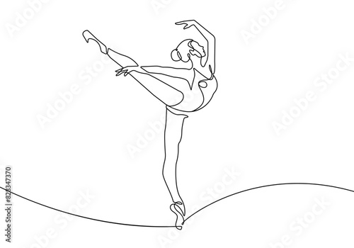 Woman Ballerina Silhouette Continuous One Line Drawing. Woman Dancer Abstract Minimal Outline Illustration. Fitness Concept with Sport Exercise Continuous One Line Drawing. Vector EPS 10.