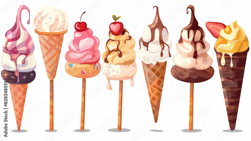 set of ice cream, isolated on white background. Design elements for website or T-shirt. set of ice cream, isolated on white background. Design elements for website or T-shirt.