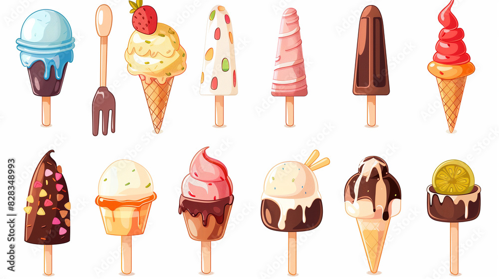 set of ice cream, isolated on white background. Design elements for website or T-shirt. set of ice cream, isolated on white background. Design elements for website or T-shirt.