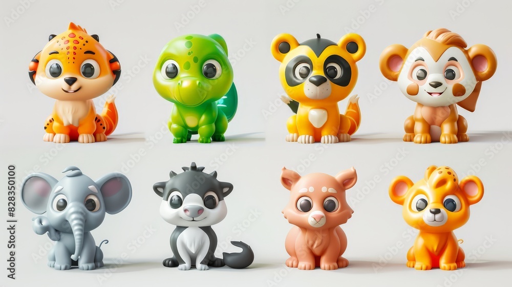 A colorful set of cartoon animals. A set of icons with baby animals highlighted on a white background.