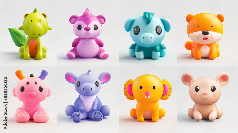 Naklejka premium A colorful set of cartoon animals. A set of icons with baby animals highlighted on a white background.