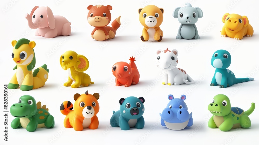 A colorful set of cartoon animals. A set of icons with baby animals highlighted on a white background. A colorful set of cartoon animals. A set of icons with baby animals highlighted on a white background.