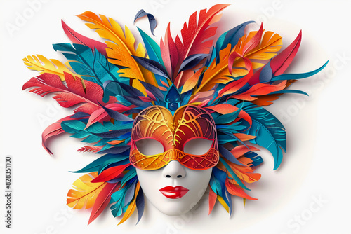 A Carnival Mask Illustration in Colorful Paper Art