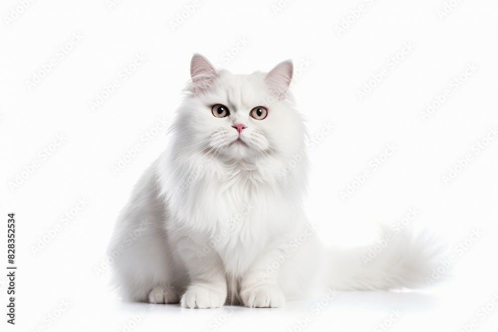 Fototapeta premium Large, beautiful white fluffy cat on a white background. Isolated