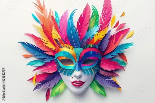 A Carnival Mask Illustration in Colorful Paper Art © Sajibur