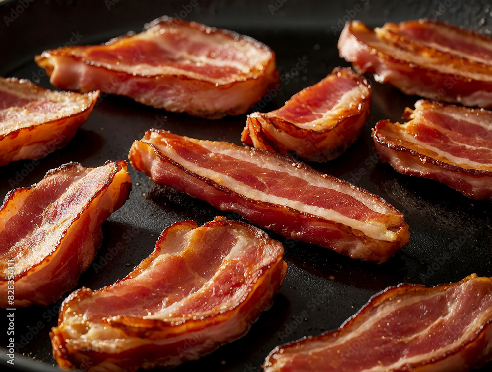 cooked bacon rashers on a clean surface, highlighting their texture and color with high-definition visuals cooked bacon rashers on a clean surface, highlighting their texture and color with high-definition visuals
