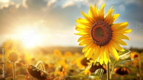 Close up of a sunflower in a natural setting on a sunny summer day