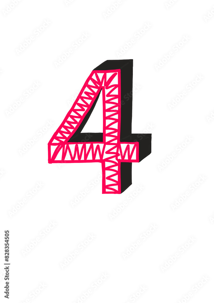 number, 5, 0-9, pink,black, four