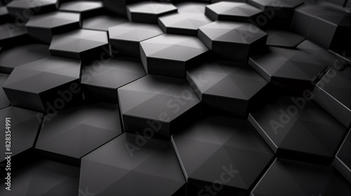 Abstract Black Hexagonal Pattern with Raised Tiles Background