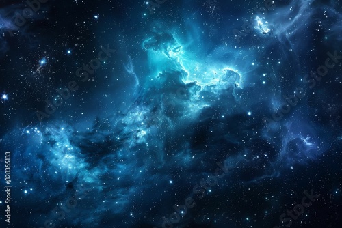 Starry sky with a cluster of stars and a bright blue nebula
